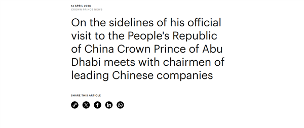 阿联酋阿布扎比王储在北京会见中国企业界代表