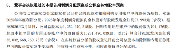 茅台历年分红数据示意图