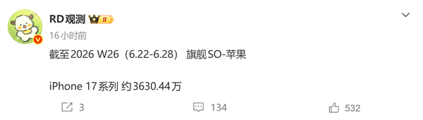 iPhone 17系列销量走势图