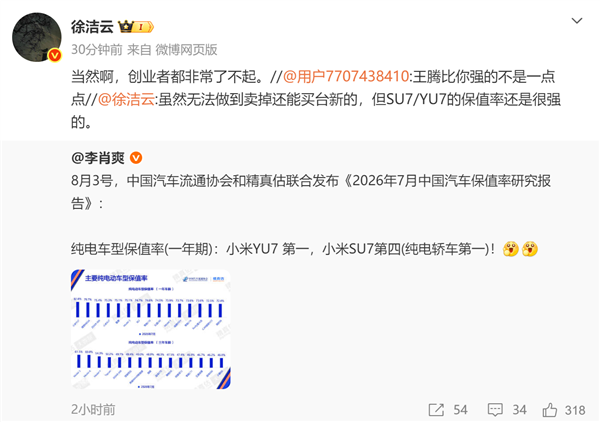 徐洁云社交平台回应截图