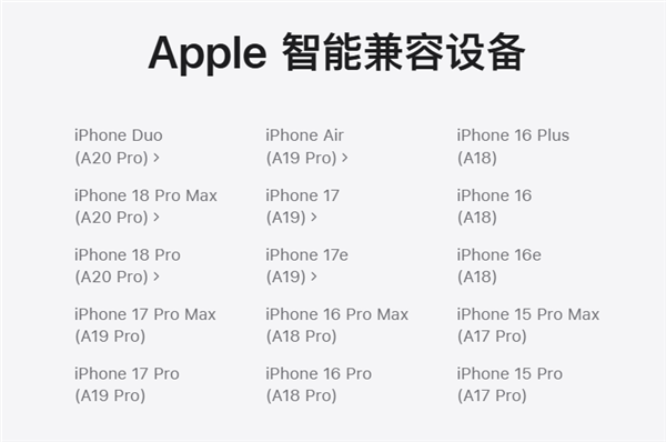 Apple智能国行版兼容设备表